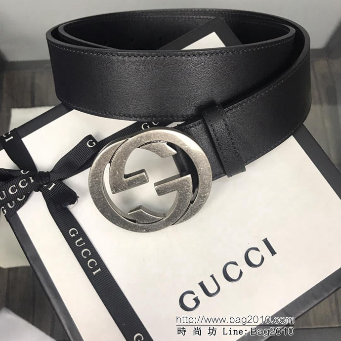 GUCCI古馳 官方經典款 正品規格 原單品質 對版定制皮料 復古烤漆雙G亞黑扣 男士皮帶  xfp1085